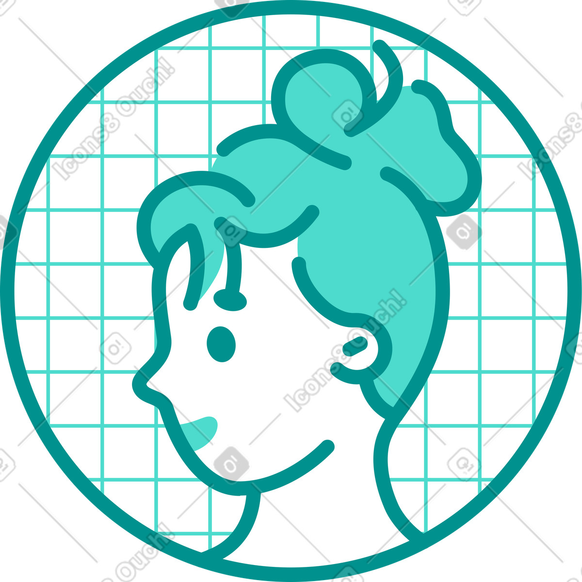 Frau avatar symbol grün seitenansicht-Illustration im Natty-Stil als Download in PNG, SVG