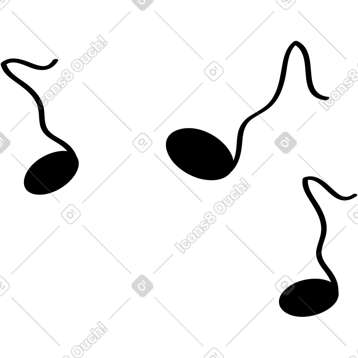 Ilustración Tres notas musicales en estilo Looney a descargar en PNG y SVG