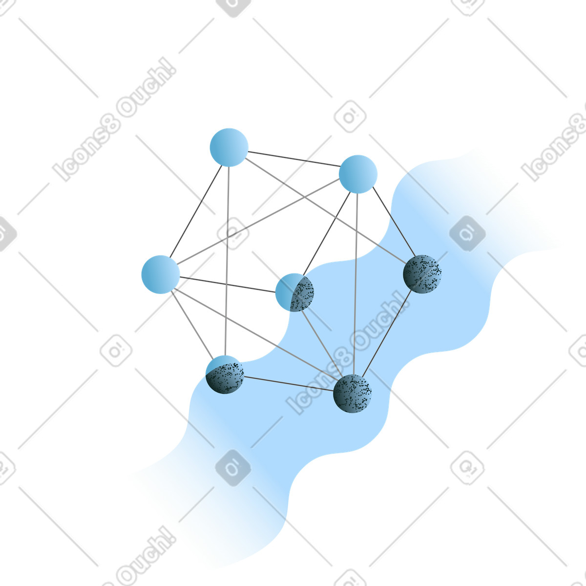 Artificial intelligence as geometric neural network of connected blue nodes illustration in Concept style download in PNG, SVG