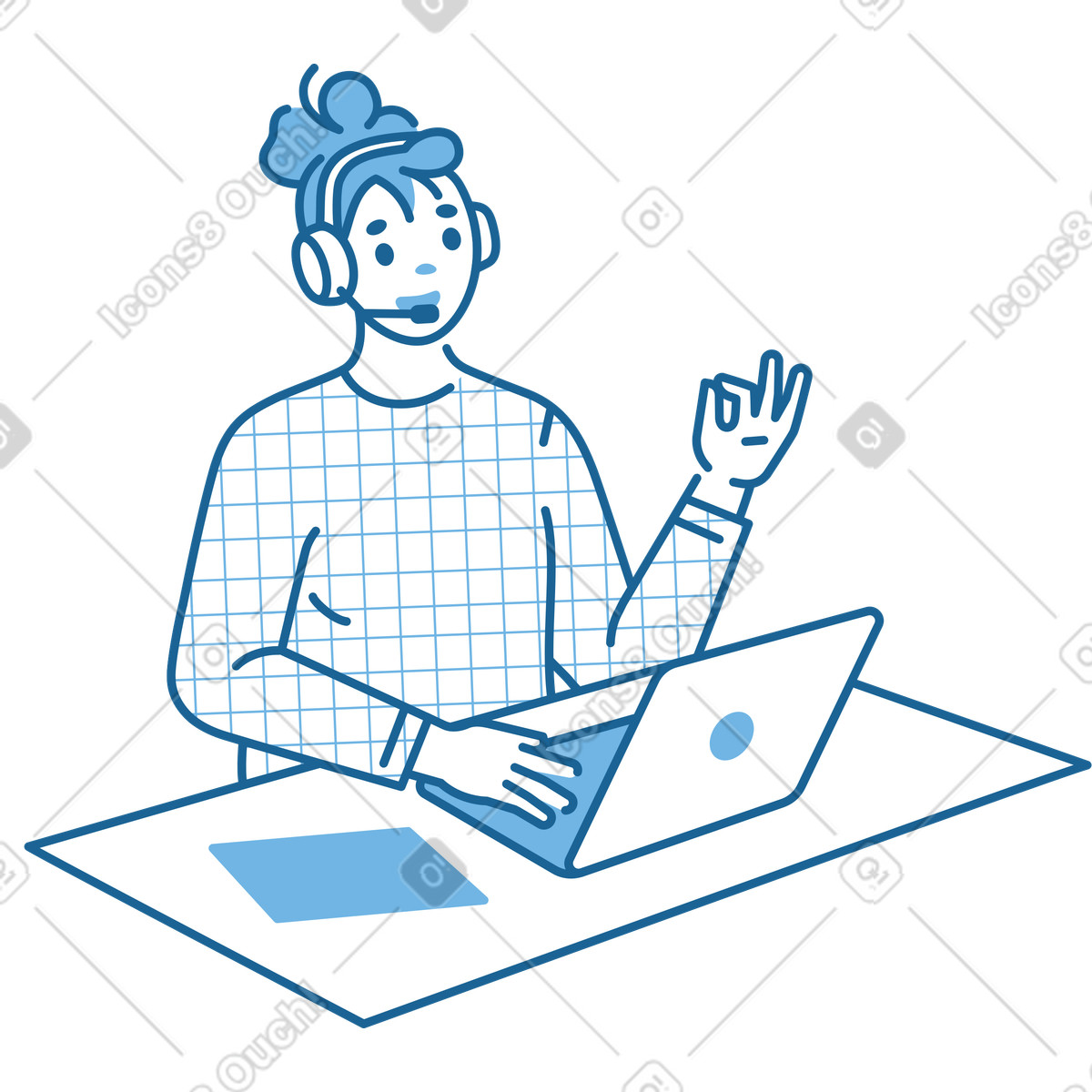 Illustration Une femme du service client montre que tout va bien dans le style Natty à télécharger aux formats PNG, SVG