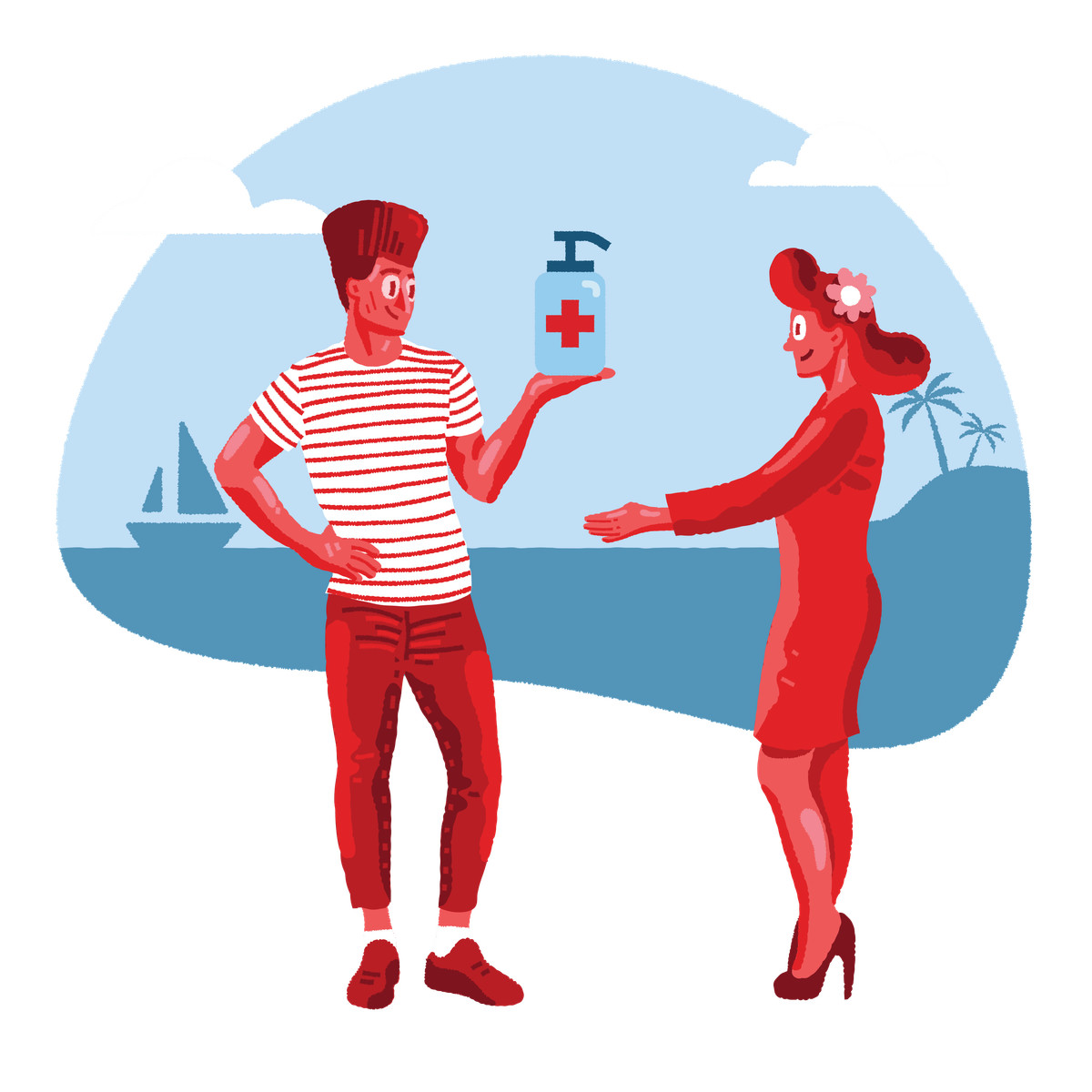 Romance on the beach during pandemic illustrazione in stile Cherry scarica in PNG, SVG