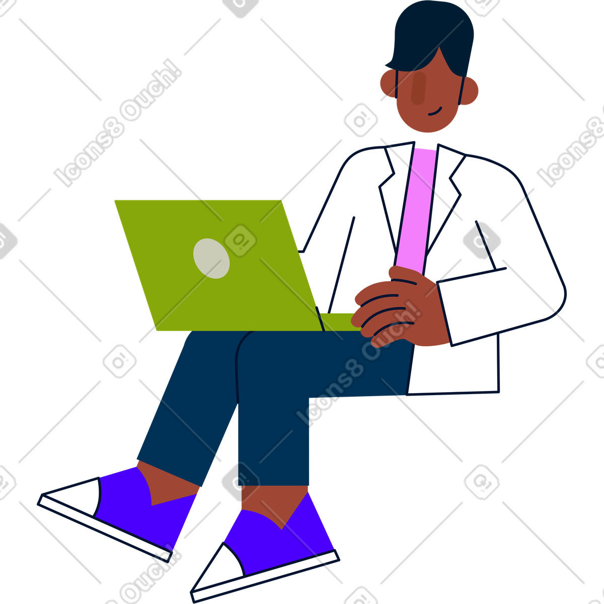 Male scientist working on laptop illustration in Cubes style download in PNG, SVG