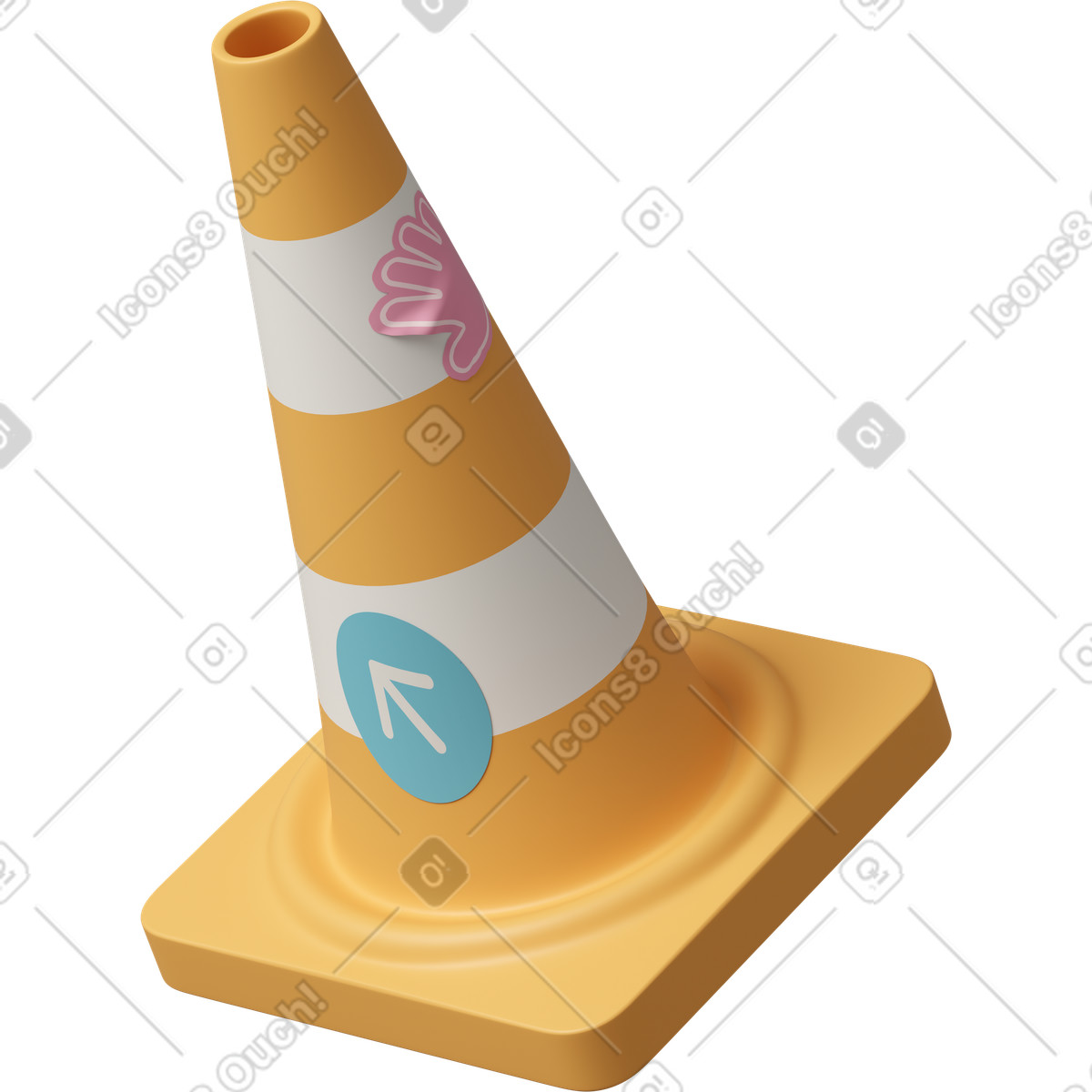 Road safety warning cone for construction zone animated illustration in 3D Casual life style download in GIF, Lottie (JSON), AE
