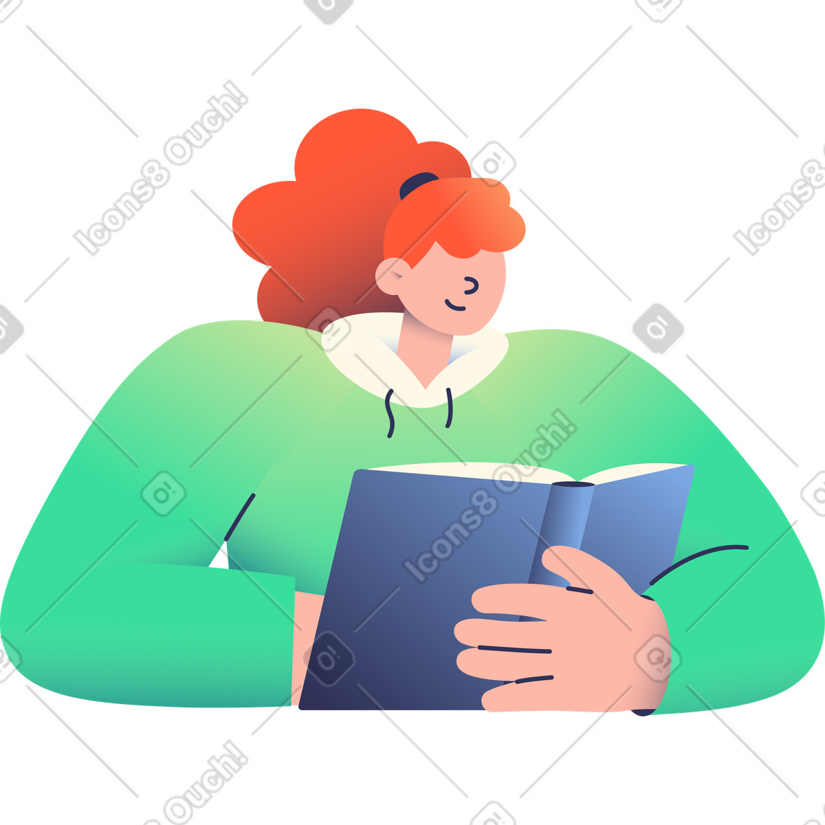 Mädchen, das ein buch liest-Illustration im Beam-Stil als Download in PNG, SVG