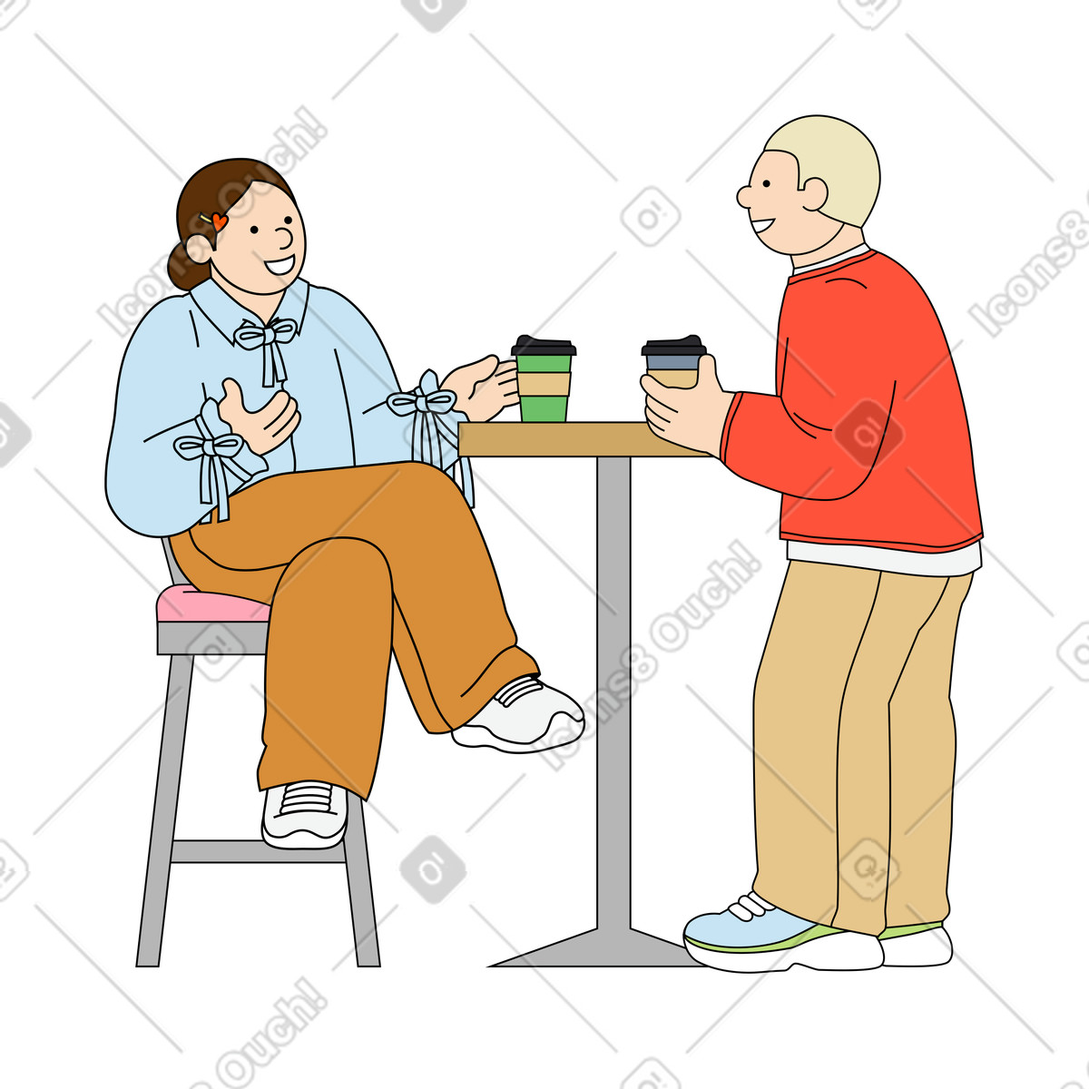 下载 Kindy 风格的 朋友们边喝咖啡边聊天 插画，支持 PNG、SVG 格式