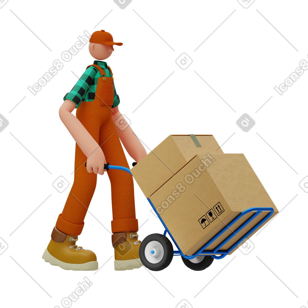 Warehouse worker pushing cart with packages animated illustration in GIF, Lottie (JSON), AE