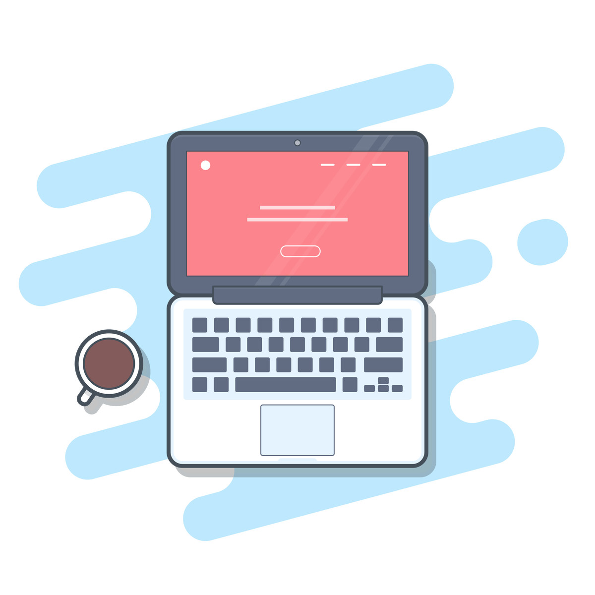 Ilustración Top view of laptop and coffee, remote work or freelance workspace en estilo Gummy a descargar en PNG y SVG