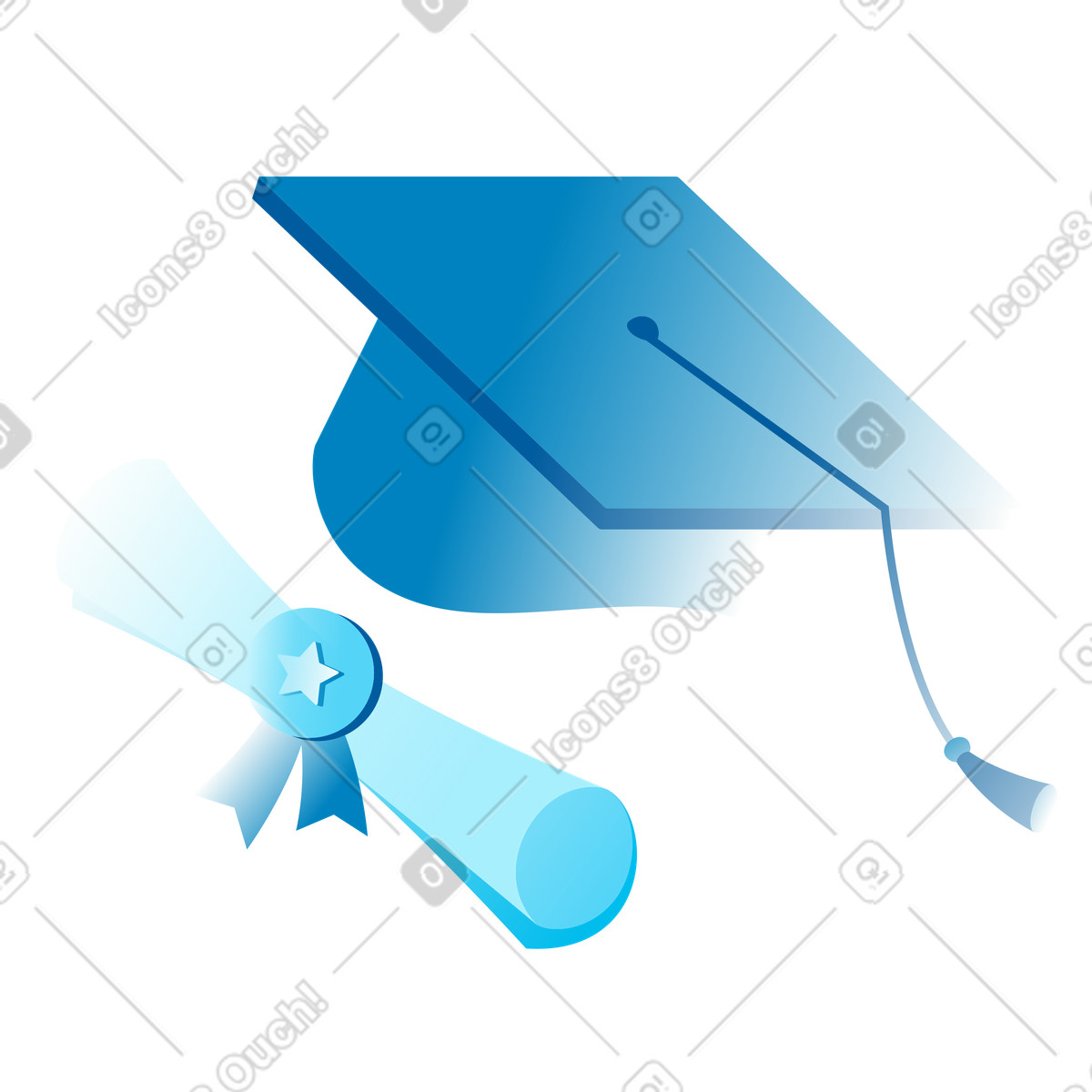 Icy スタイルの Graduation cap and diploma scroll, Academic achievement success のイラストをPNG、SVG形式でダウンロード