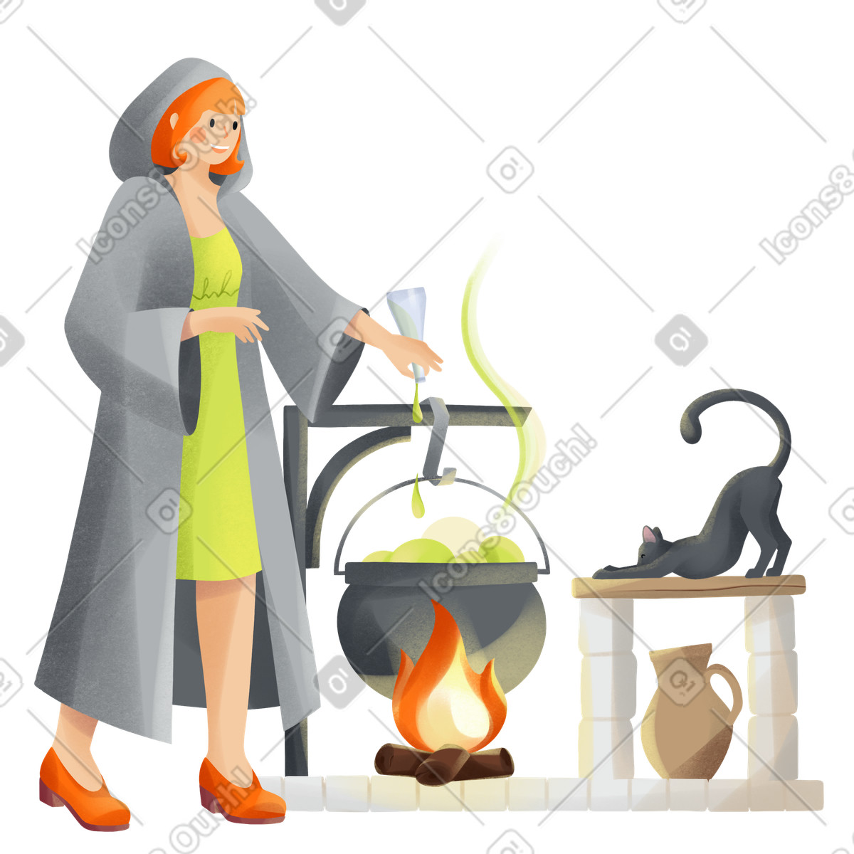 Illustration Sorcellerie d'halloween et potion de brassage sorcière dans le style Shine à télécharger aux formats PNG, SVG