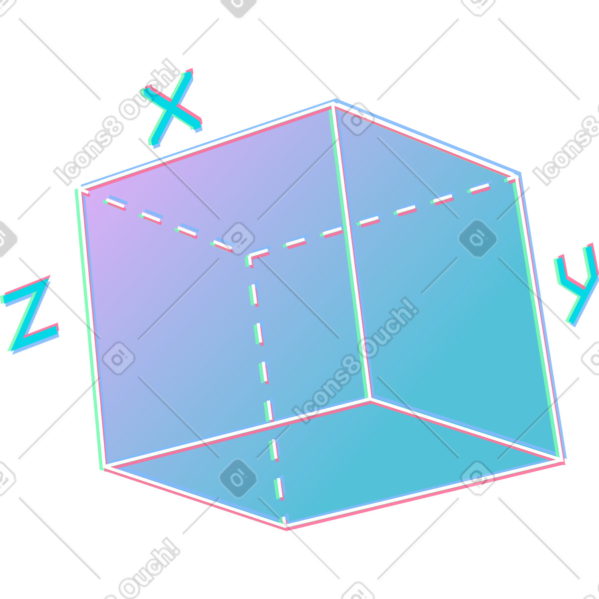 Ilustración Cubo con lados xyz en estilo Neon a descargar en PNG y SVG
