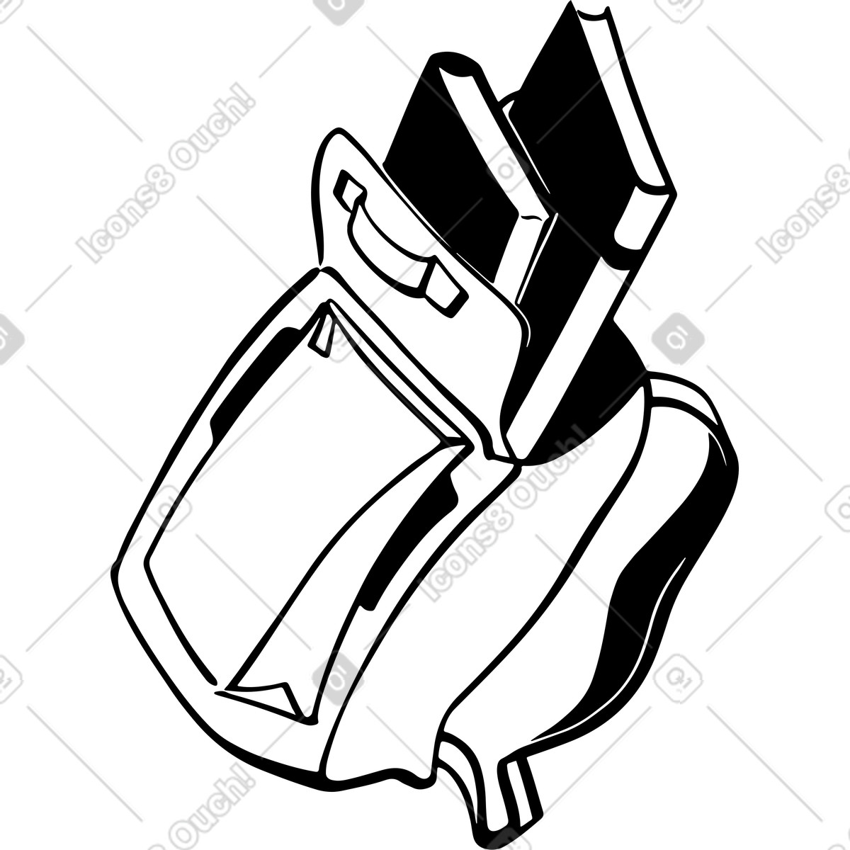 School backpack with textbooks illustration in Line style download in PNG, SVG