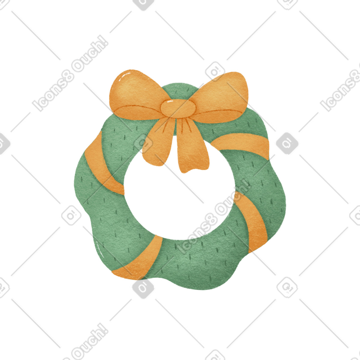 Иллюстрация Green christmas wreath with yellow ribbon and big bow в стиле Woolly — скачать в форматах PNG, SVG