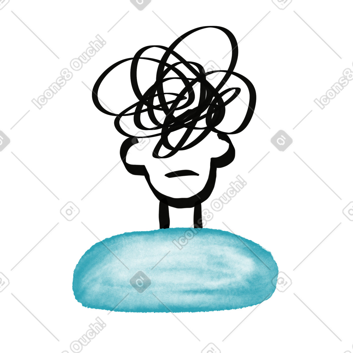 Ilustração de Anxiety scribble head over sad face and blue shape em no estilo Watercolor sketch para baixar em PNG, SVG