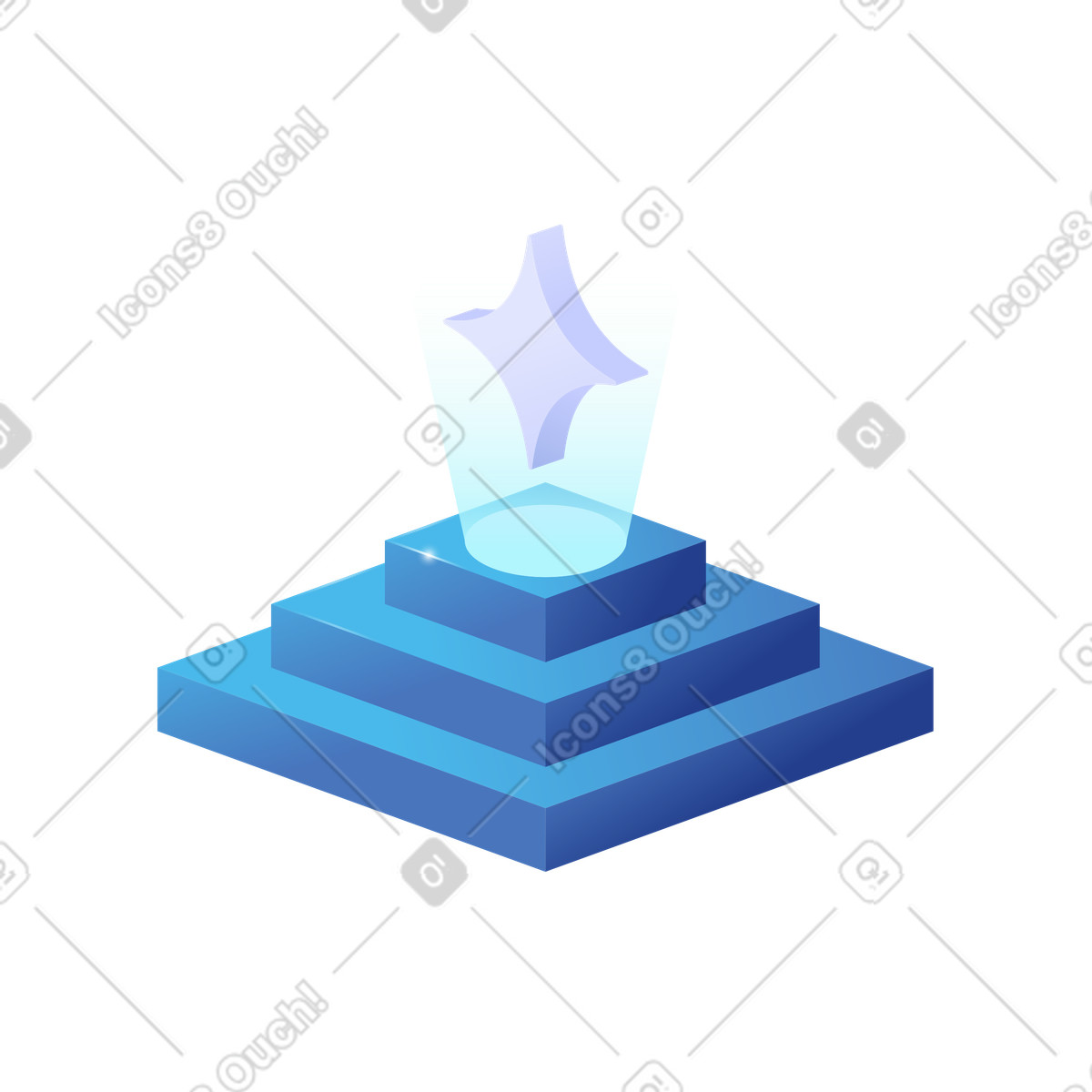 Stella olografica su piedistallo blu, innovazione dell'intelligenza artificiale o ricompensa del gioco illustration in PNG, SVG