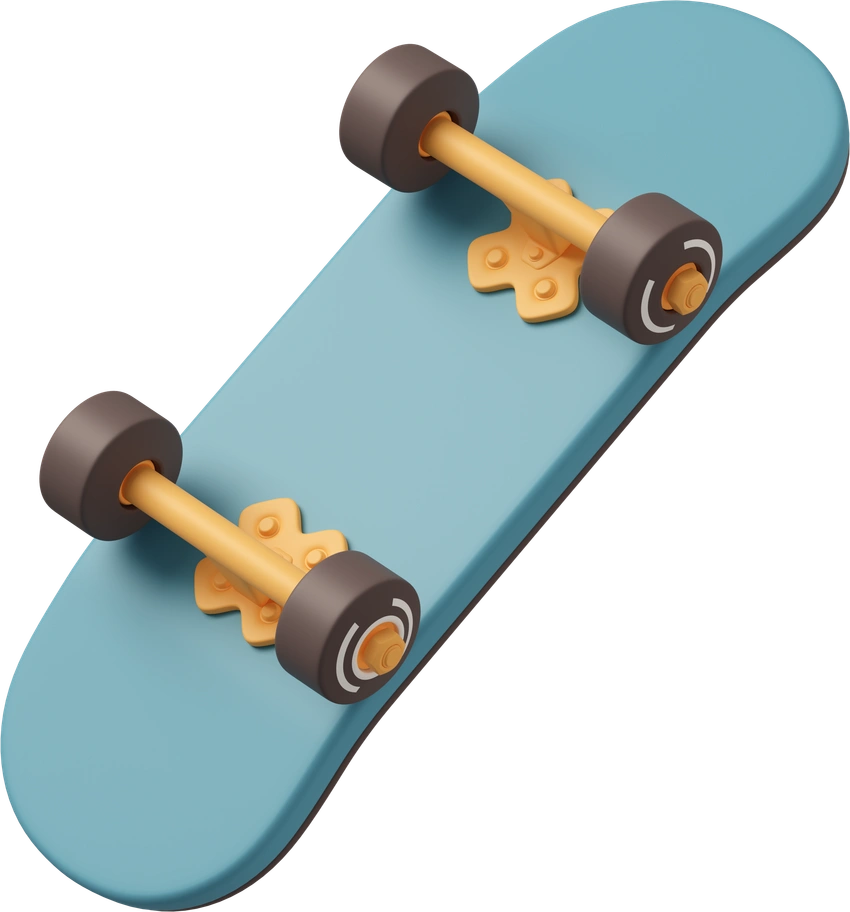 A skateboard with orange trucks on blue background - 3D Casual Life style illustration
