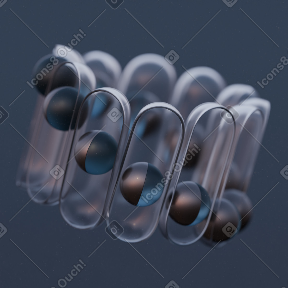 Inclined transparent glass carousel with balls, Creative technology, Innovation and minimalism animated illustration in 3D Luxe style download in GIF, Lottie (JSON), AE