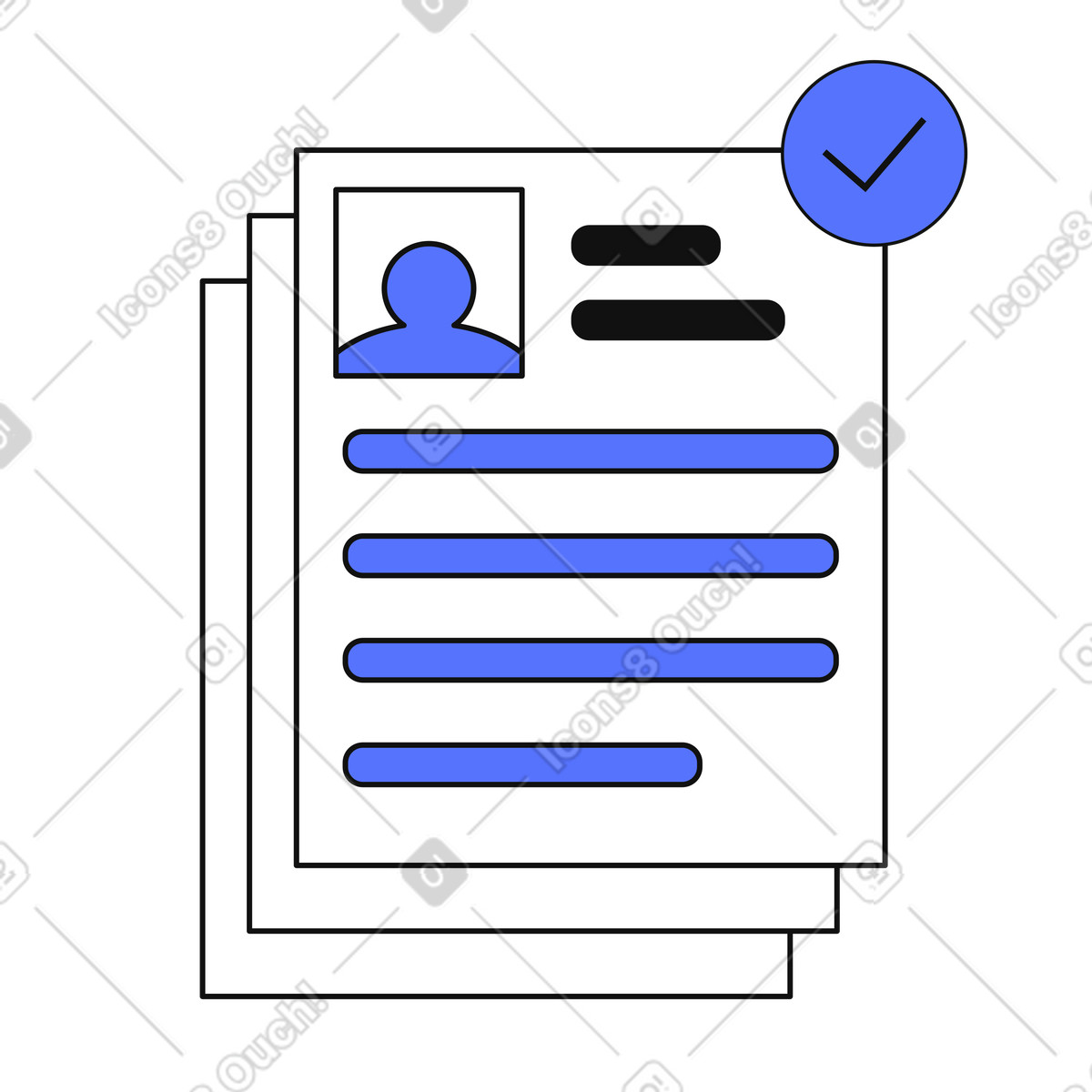 下载 Main 风格的 Resume document with profile photo and approved check mark badge 插画，支持 PNG、SVG 格式