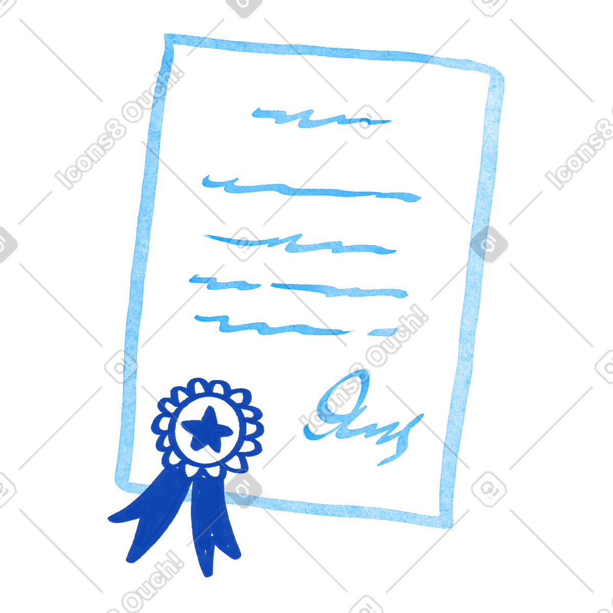 Tint 스타일의 Certificate document with seal ribbon and handwritten signature approval mark 일러스트레이션 PNG, SVG 다운로드