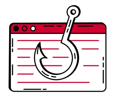 A fishing hook inside a web browser window - Ruby style illustration