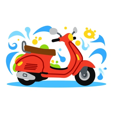 An artistic rendition of a mini moped surrounded by abstract patterns