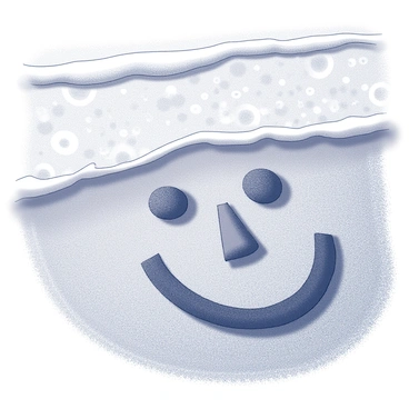 A face drawn in the sand on a beach. The features of the face are defined with smooth lines, showing two eyes, a nose, and a smiling mouth. The surrounding area of the drawing displays fine grains of sand, with slight variations in texture. In the background, gentle waves are approaching the shore, ready to wash over part of the drawing. The scene captures the interaction between the artwork and the natural elements of the beach environment.