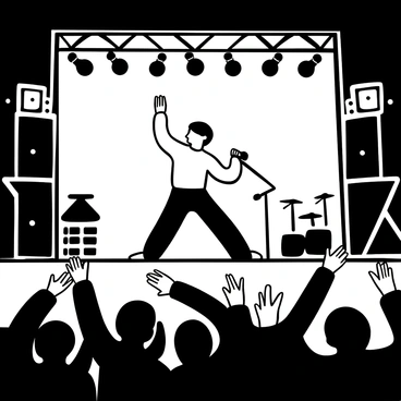 Tyler performing energetically on stage with a cheering crowd and bright stage lights