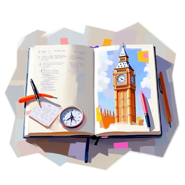 A doodle-style illustration of Big Ben in a traveler's sketchbook