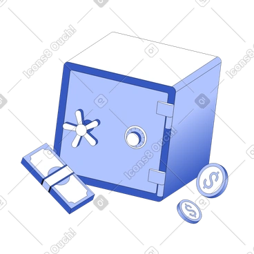 Metal safe and money around animated illustration in GIF, Lottie (JSON), AE