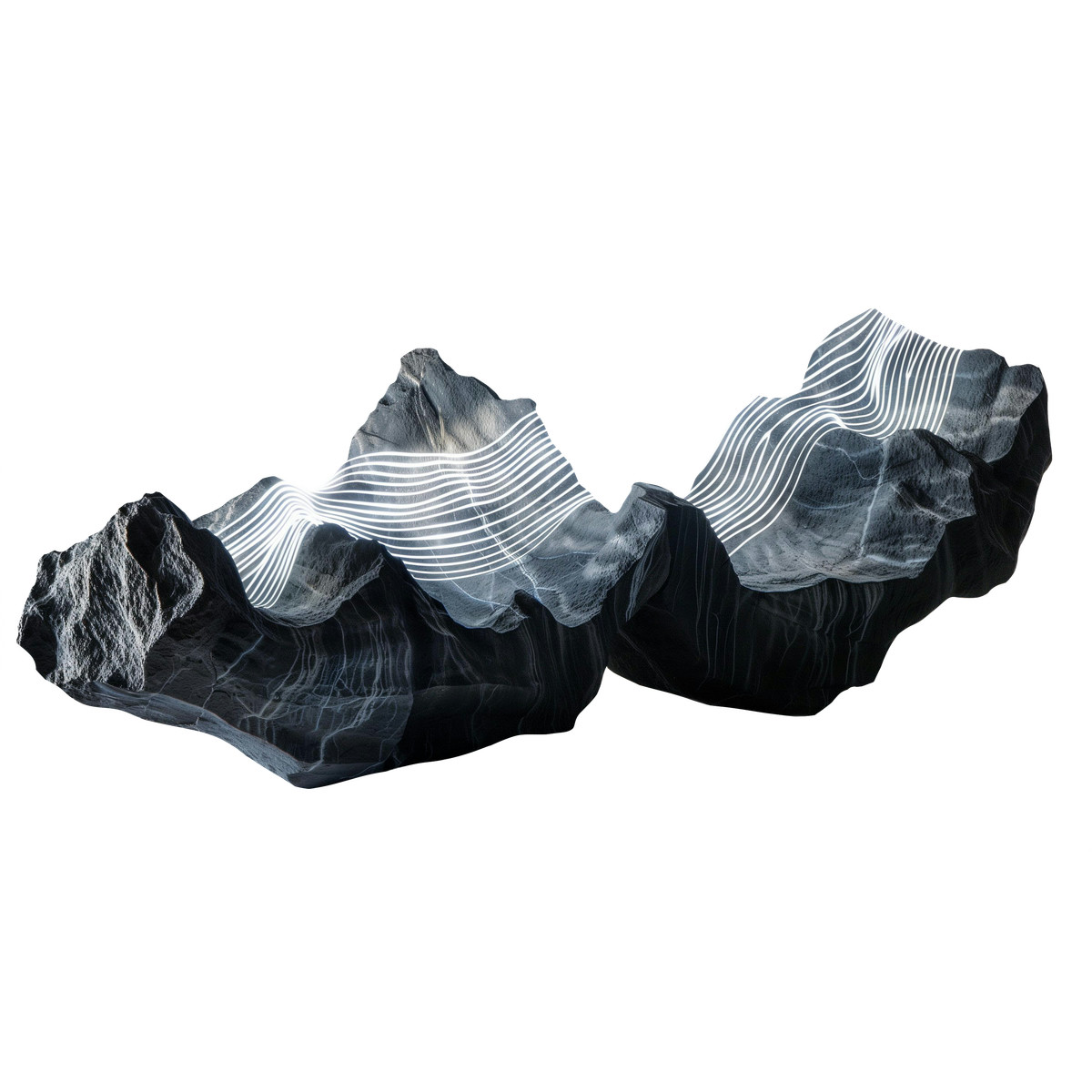 Abstract mountain ridges with white linear waves illustration in Biomorphic style download in PNG, SVG