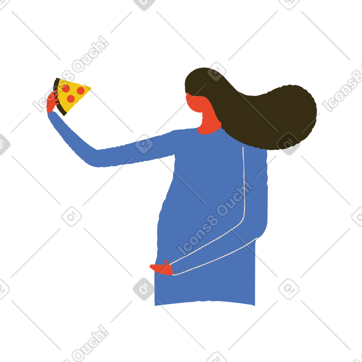 Illustration Femme mangeant une part de pizza dans le style Bermuda à télécharger aux formats PNG, SVG