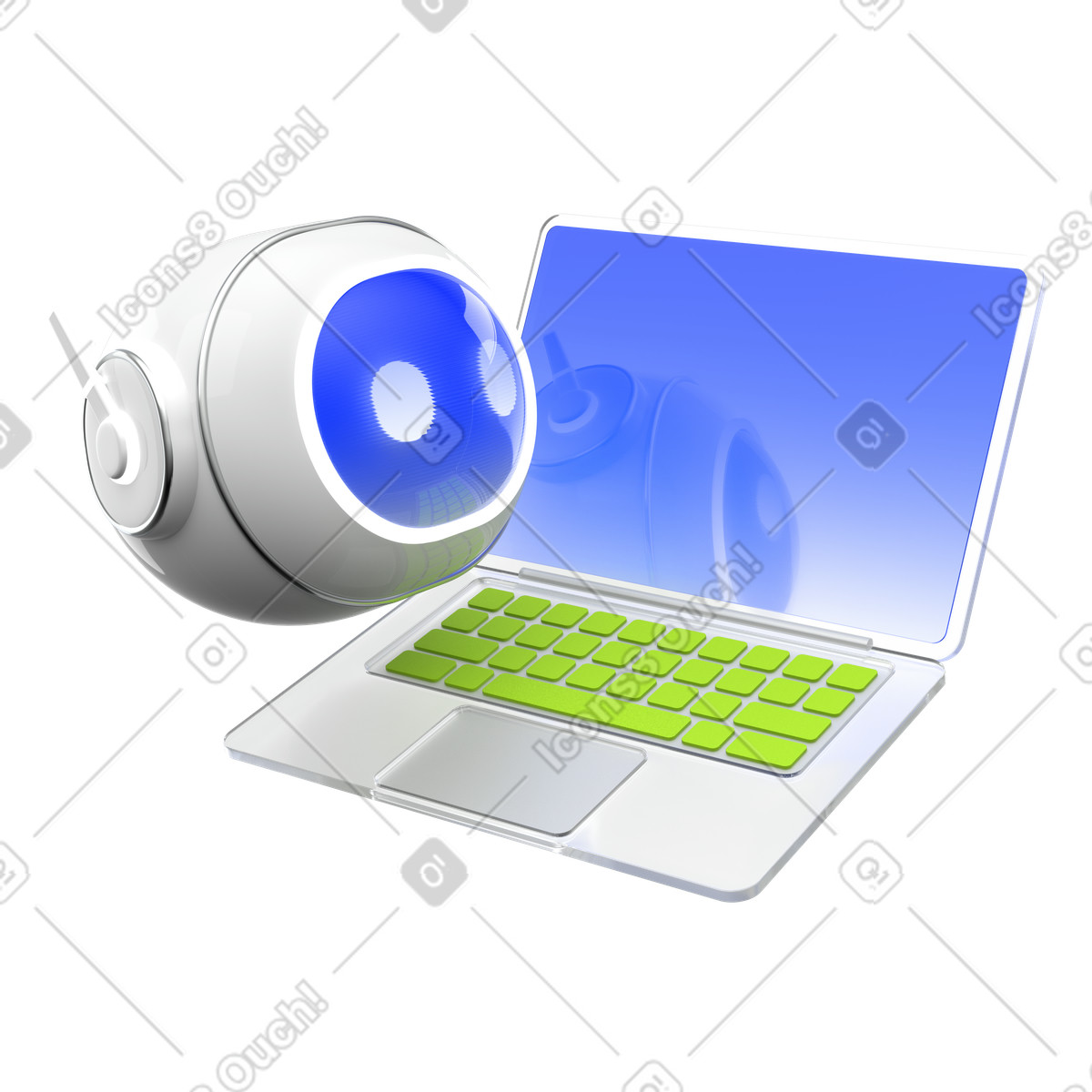Ilustración Asistente digital integrado en portátil, inteligencia artificial tecnología estilo 3D Enterprise a descargar PNG y SVG