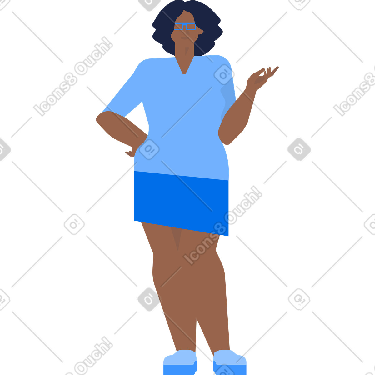Illustration Femme taille plus se lève et explique dans le style Urban à télécharger aux formats PNG, SVG