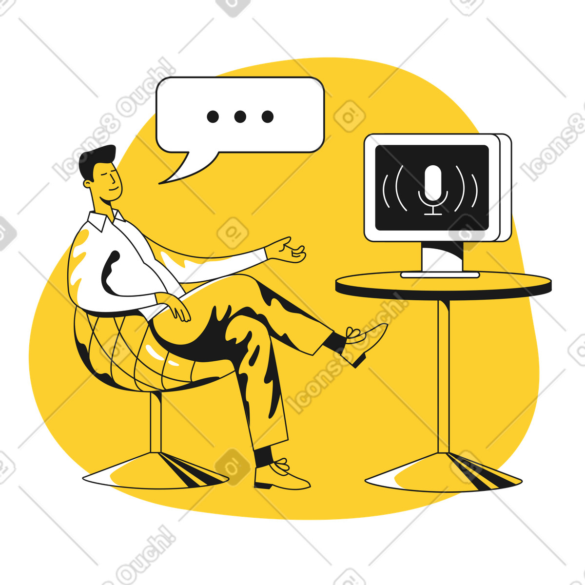 Man communicates with a voice assistant-Illustration im Taxi-Stil als Download in PNG, SVG