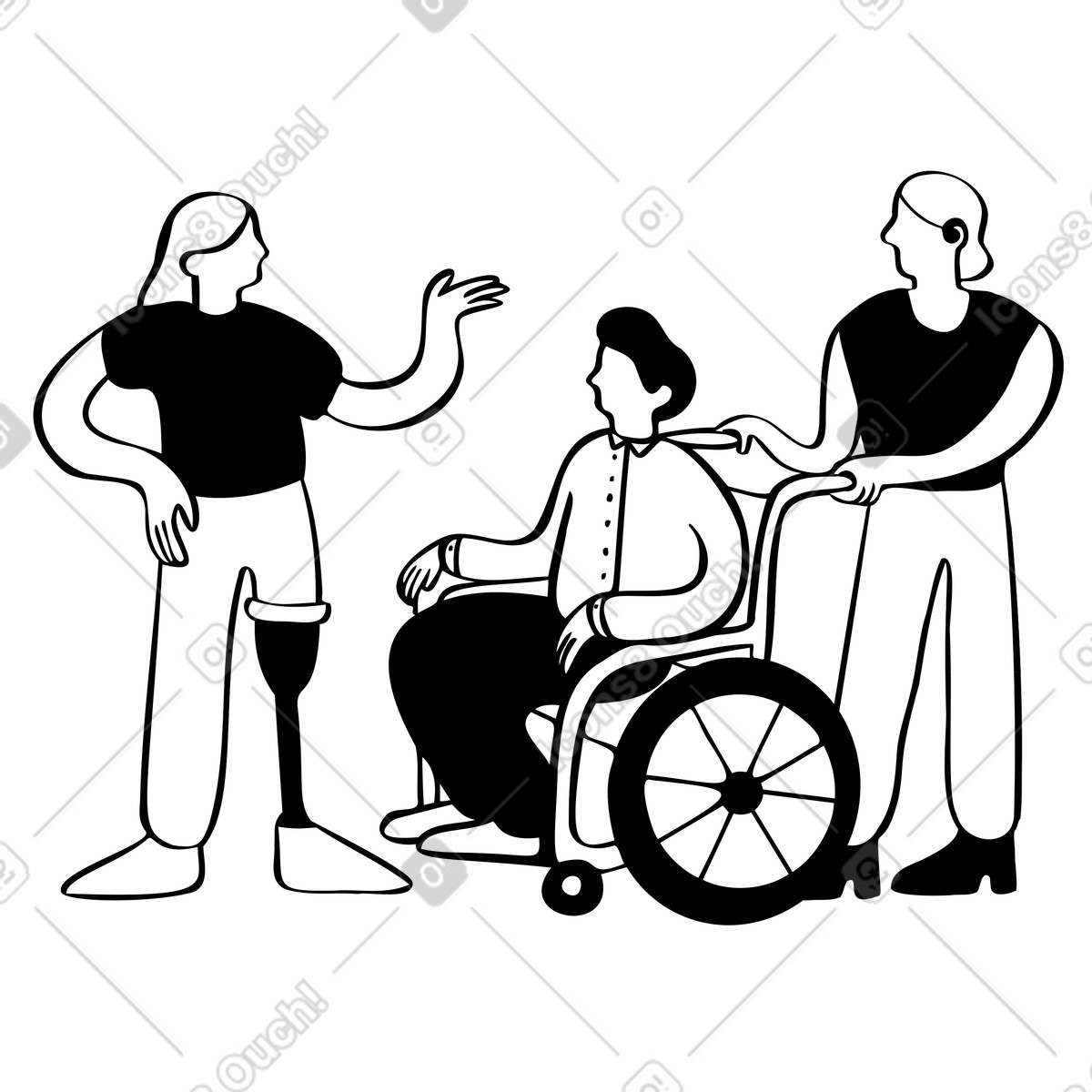 Gruppo di persone con disabilità che parlano illustrazione in stile Journal scarica in PNG, SVG