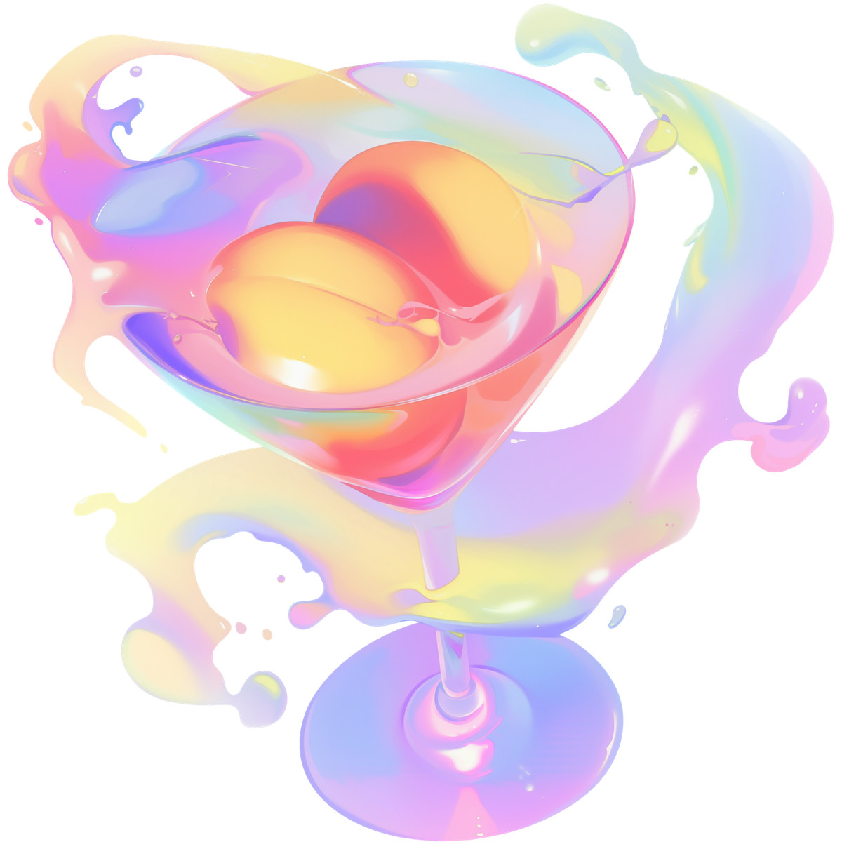 Cocktail con pesca illustrazione in stile Fluid scarica in PNG, SVG