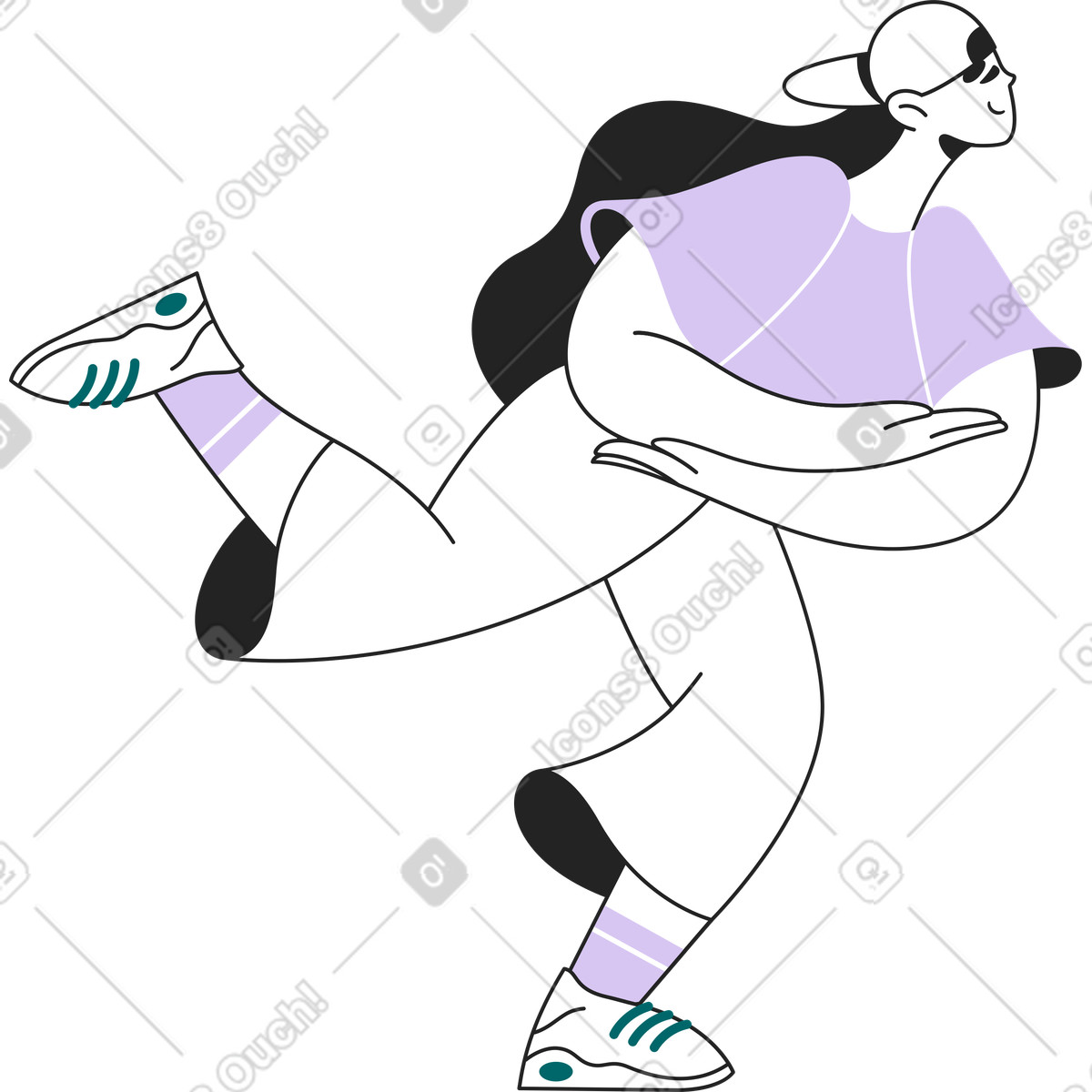 Running girl folded her hands in front of illustration Sammy Line style download PNG, SVG