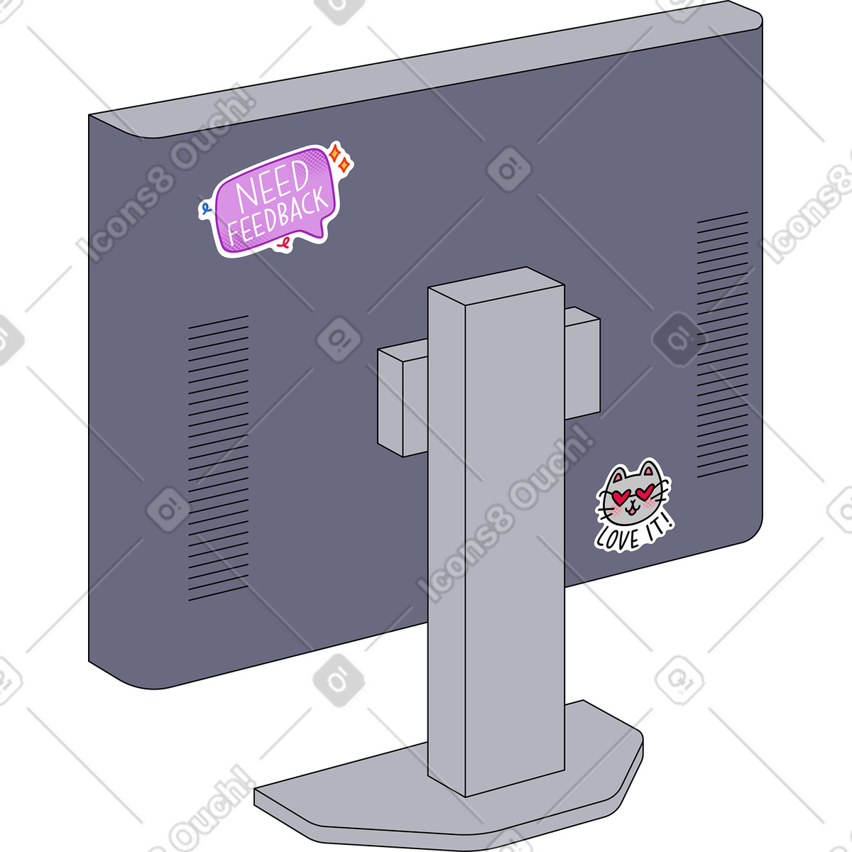 Monitor illustration clipart featuring detailed ports and device stand design