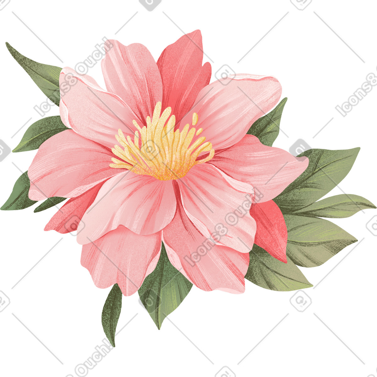 Floral 스타일의 Large pink fluffy flower with yellow pistils 일러스트레이션 PNG, SVG 다운로드