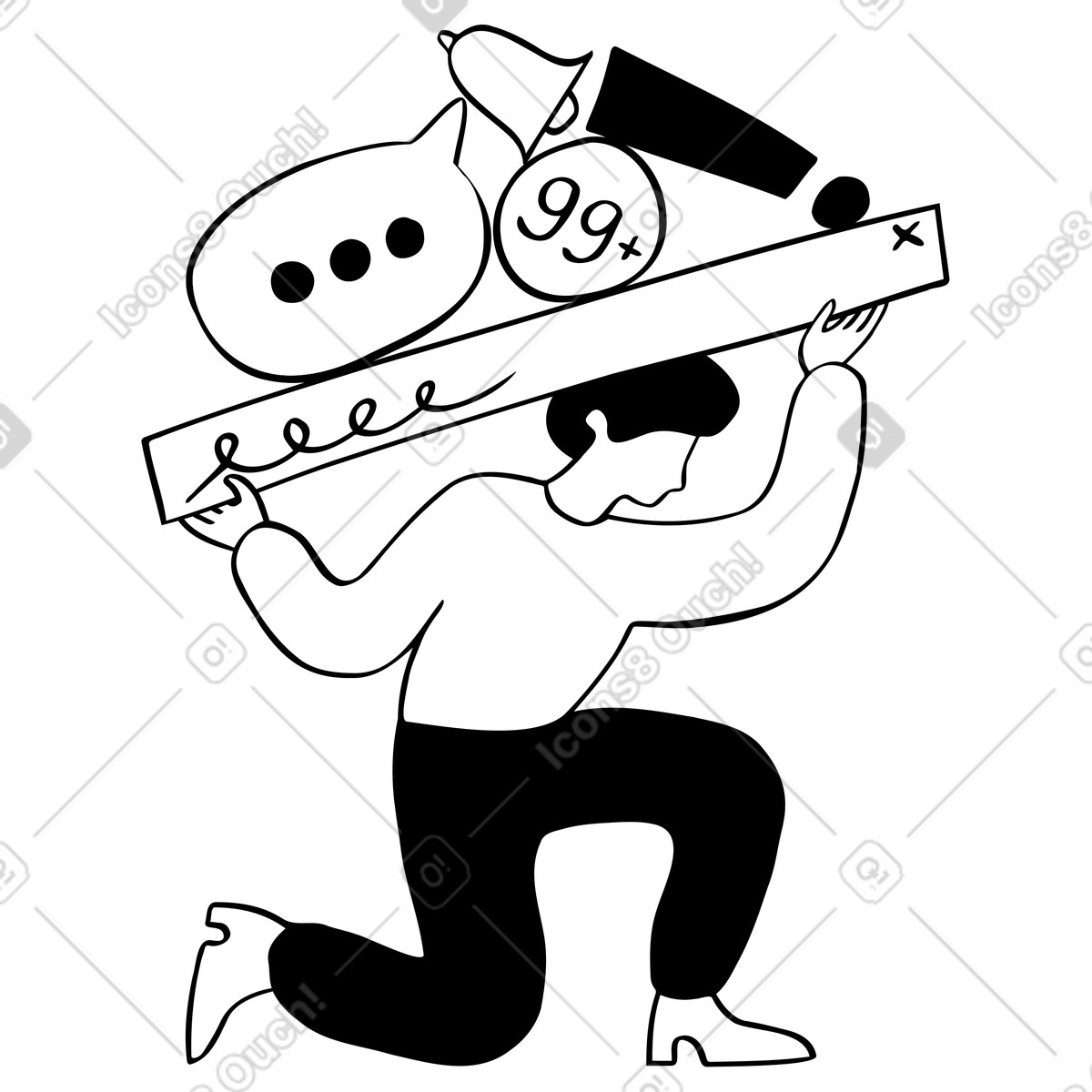 Person mit burnout wird benachrichtigungen überlastet-Illustration im Journal-Stil als Download in PNG, SVG