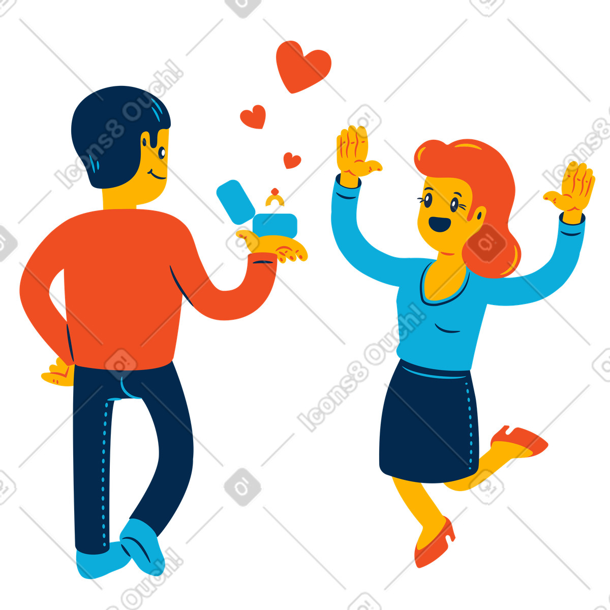 Ilustração de Happy couple in proposal moment, Romantic relationship milestone and marriage em no estilo Flame para baixar em PNG, SVG
