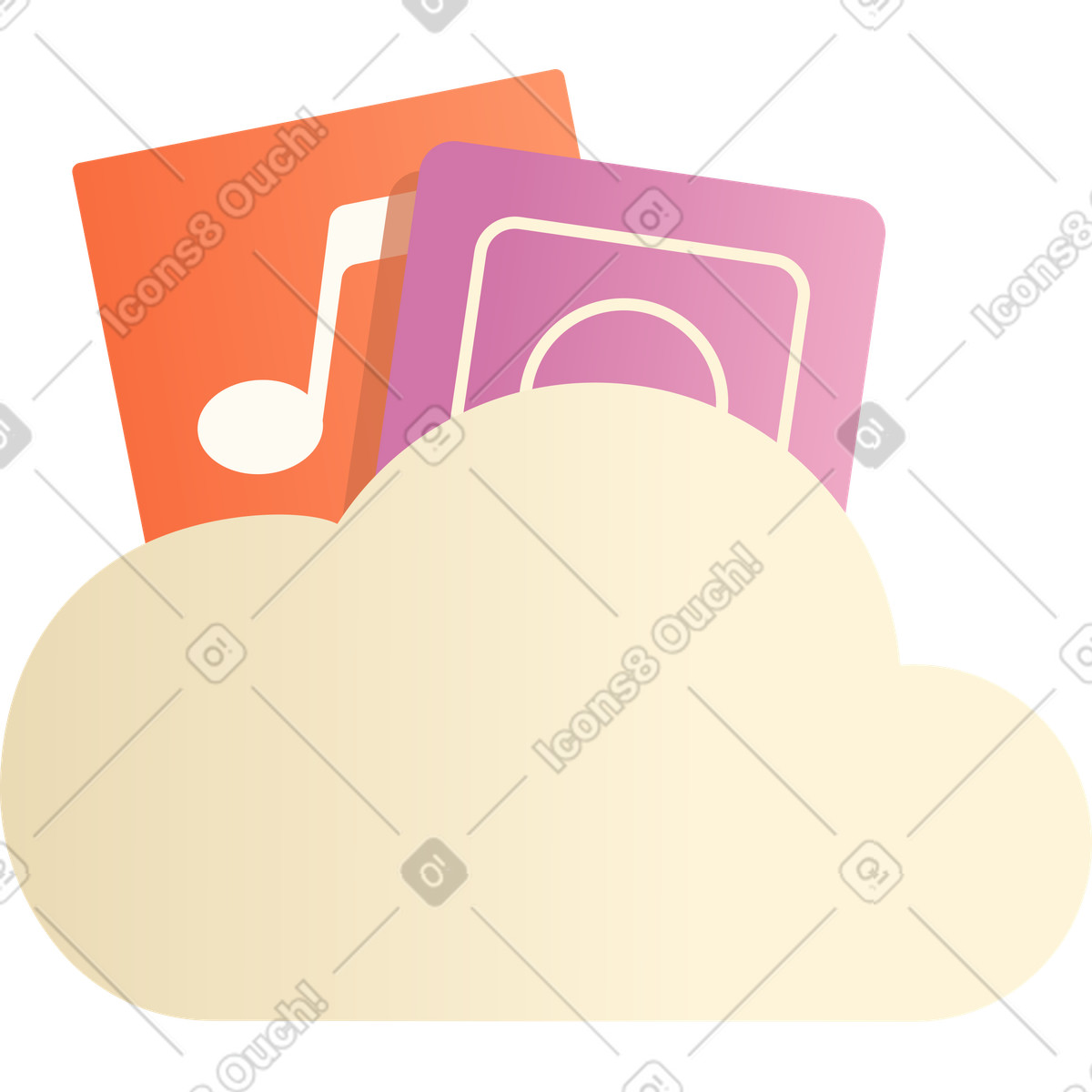 Illustration Stockage en nuage avec fichiers dans le style Silky à télécharger aux formats PNG, SVG