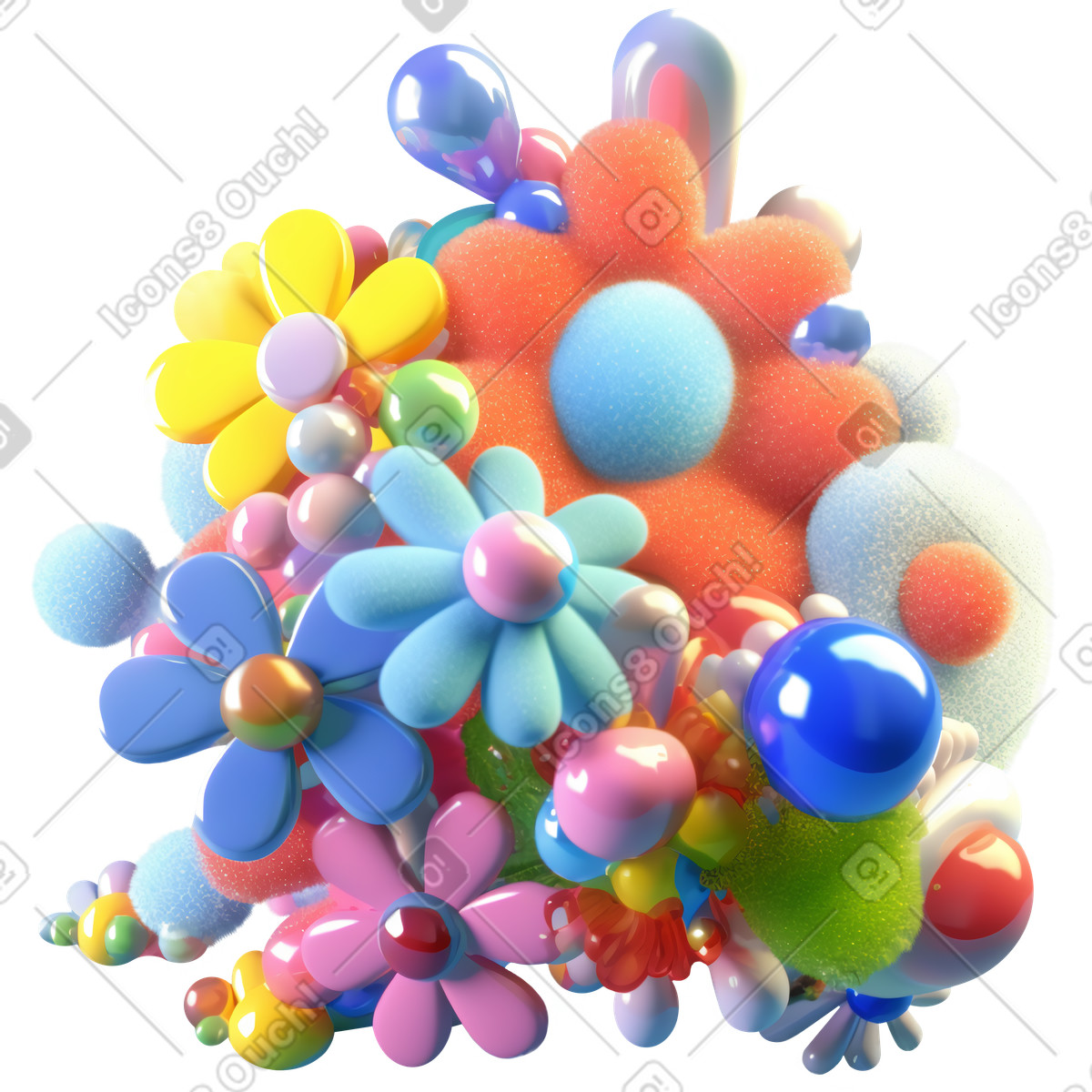 Ilustración Composición de flores abstractas en 3d estilo Experimental a descargar PNG y SVG
