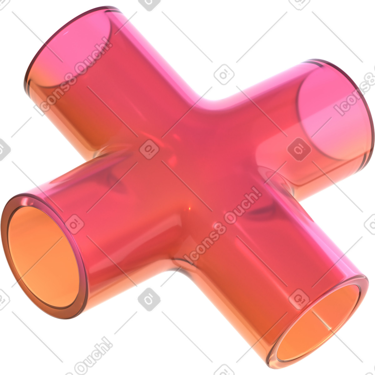 下载 3D Glassy 风格的 玻璃十字管 插画，支持 PNG、SVG 格式