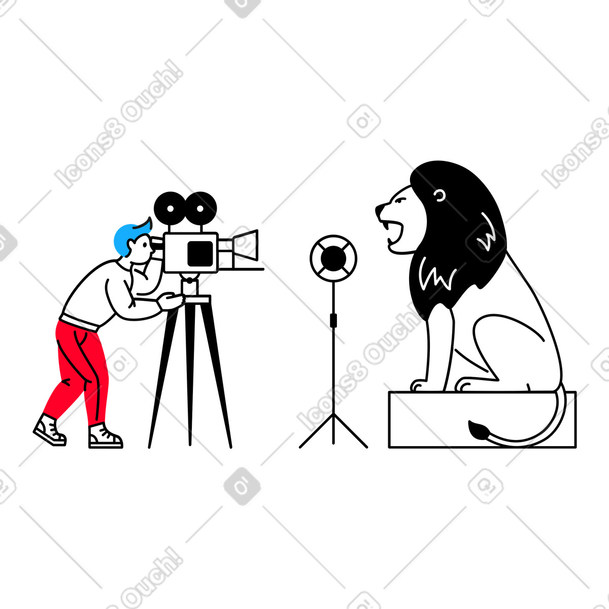 Ilustración Video entrevista con león en estilo Transistor a descargar en PNG y SVG