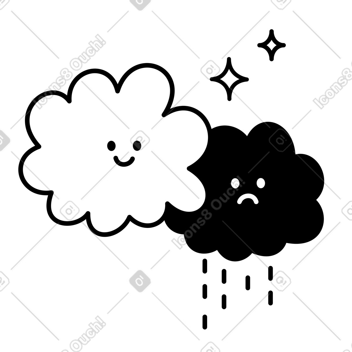 Cloud character comforting sad face with sparkles in darkness illustration style download PNG, SVG
