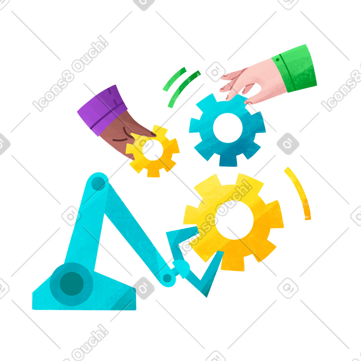 Human-robot teamwork in business processes, Collaborative workflow illustration Bonbon style download PNG, SVG