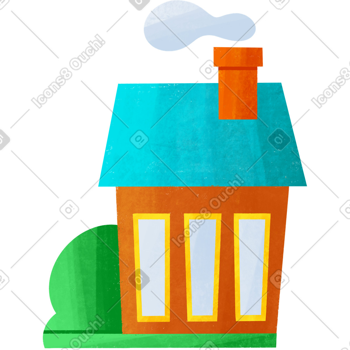 Country house with lawn and smoke from the chimney illustrazione in stile Bonbon scarica in PNG, SVG