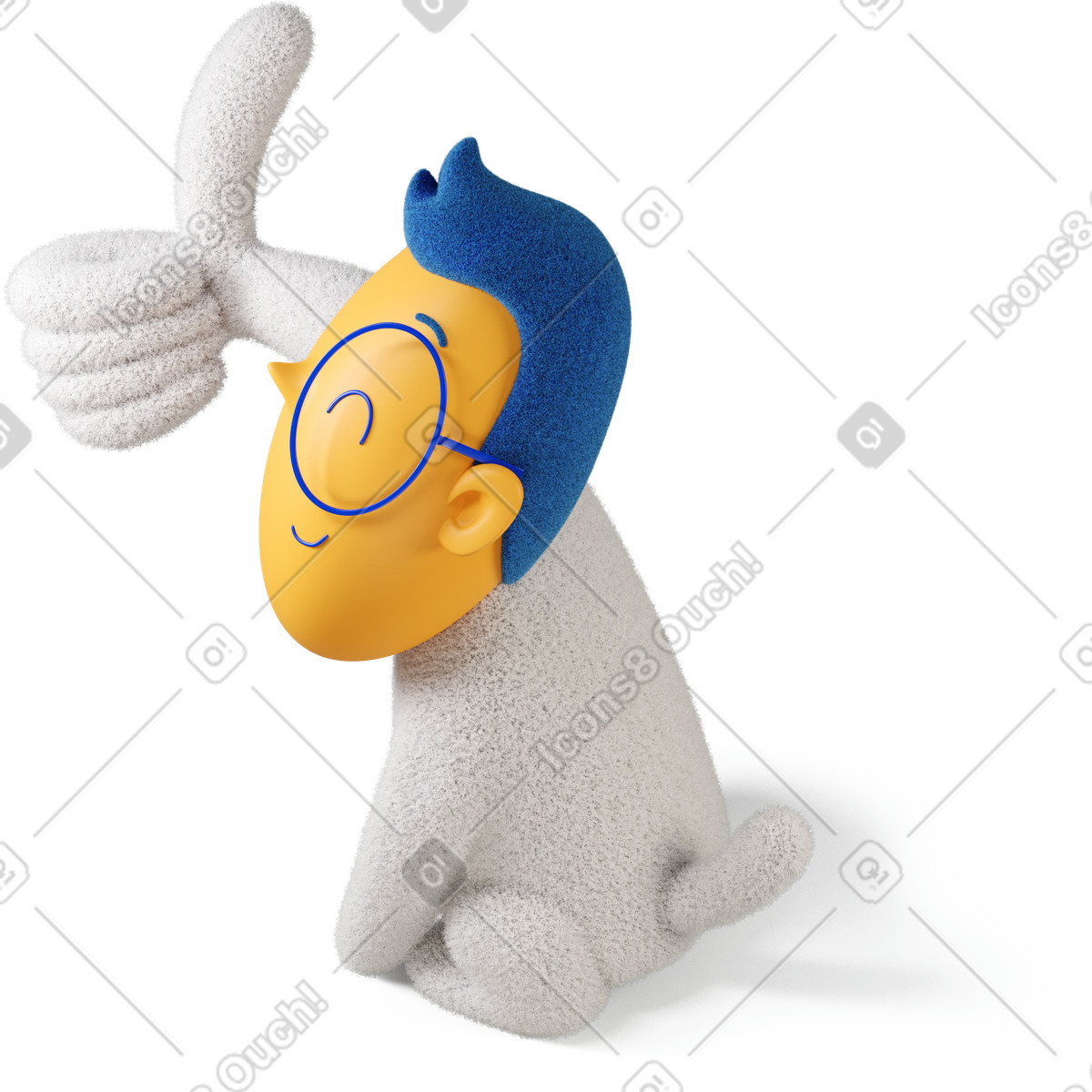 Illustration Vue latérale d'un garçon avec un clin d'œil montrant le pouce vers haut tourné la gauche dans style 3D Buddy à télécharger aux formats PNG, SVG