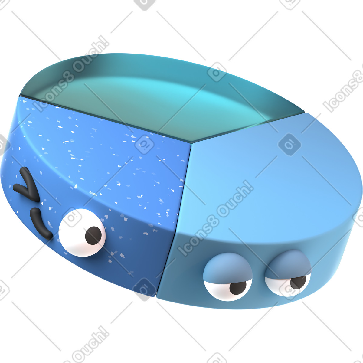 Ilustración Gráfico circular caprichoso azul guiñando un ojo en estilo 3D Glassy a descargar en PNG y SVG