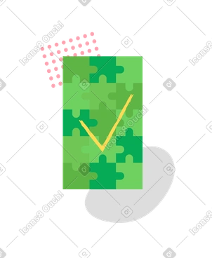Put a yellow tick mark on green puzzle board PNG, SVG